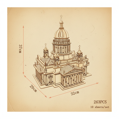 Puzzle 3D de cathédrale en bois avec dôme doré et tours. - vue 2