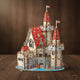Puzzle en bois 3D représentant un château fort rouge et beige.