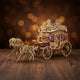 Puzzle 3D en bois de charrette ornée, éclairée intérieurement, tirée par deux chevaux sculptés.