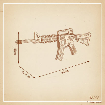 Puzzle 3D en bois de fusil M4 en noir, blanc, rouge et brun, 43x15x4.5 cm. - vue 2