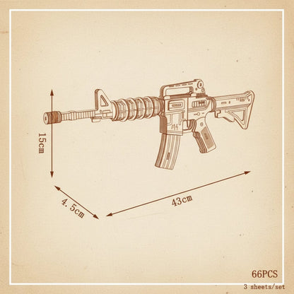 Puzzle 3D en bois de fusil M4 en noir, blanc, rouge et brun, 43x15x4.5 cm. - vue 2