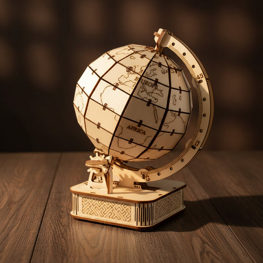 Globe terrestre en bois 3D avec détails géographiques
