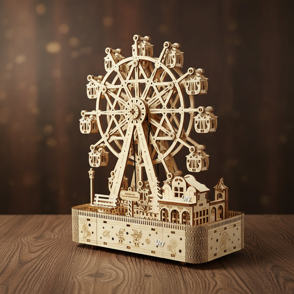 Puzzle 3D en bois de grande roue musicale avec cabines. - vue 3