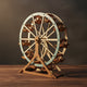 Puzzle 3D en bois représentant une grande roue beige et bleu étoilé.