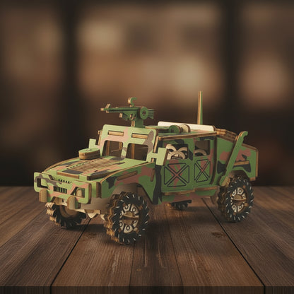 Puzzle 3D d'un Hummer militaire camouflé en bois