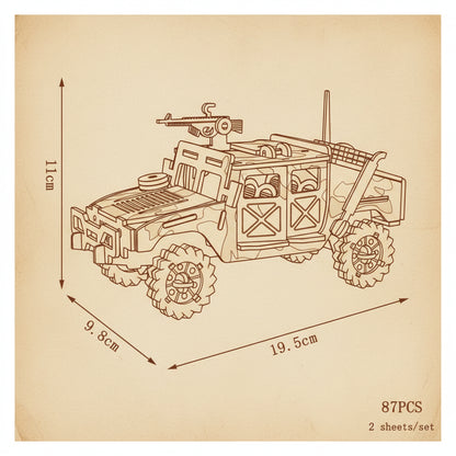 Puzzle 3D d'un Hummer militaire camouflé en bois - vue 2