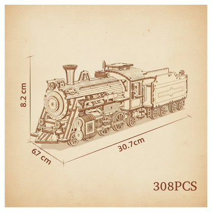 Puzzle 3D en bois de locomotive avec tender et cheminée. - vue 2