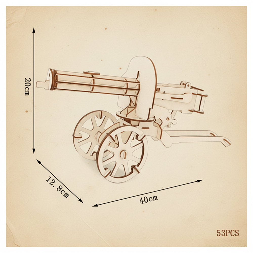 Puzzle 3D en bois représentant une machine de guerre sur un chariot à roues ornées. - vue 2