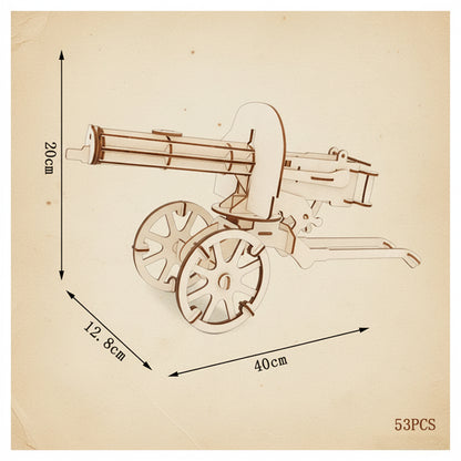 Puzzle 3D en bois représentant une machine de guerre sur un chariot à roues ornées. - vue 2
