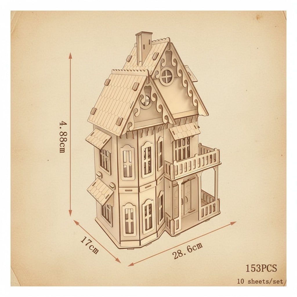 Puzzle 3D en bois d'une maison gothique détaillée. - vue 2