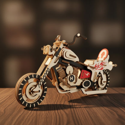Puzzle 3D en bois de moto.