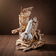 Modèle 3D de navette spatiale sur son lanceur en bois avec détails techniques et rampes d'accès.