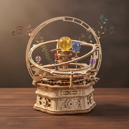 Puzzle 3D bois représentant le système solaire avec planètes colorées. - vue 3