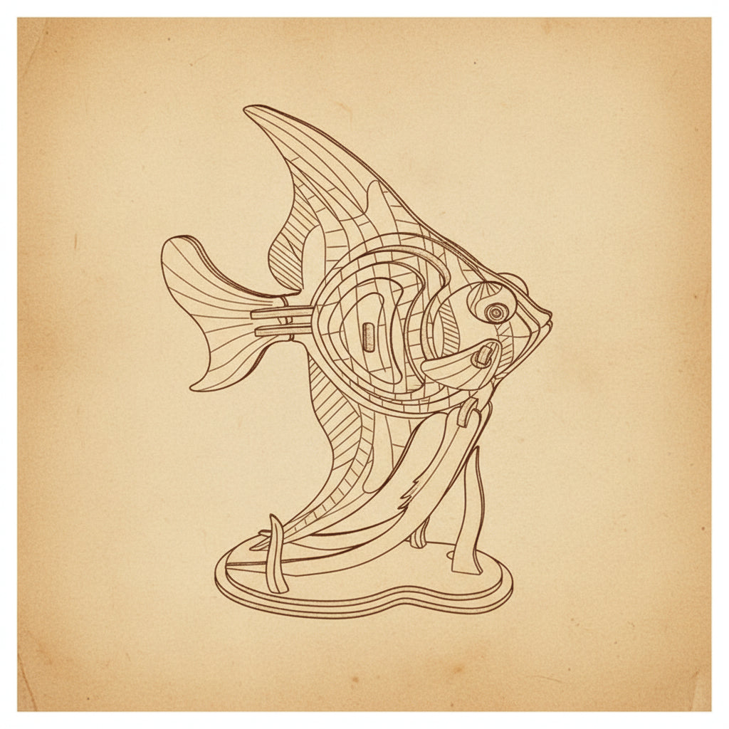 Puzzle 3D en bois, poisson-ange détaillé sur base stable. - vue 2