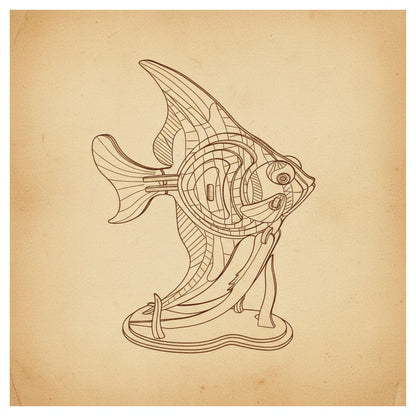Puzzle 3D en bois, poisson-ange détaillé sur base stable. - vue 2