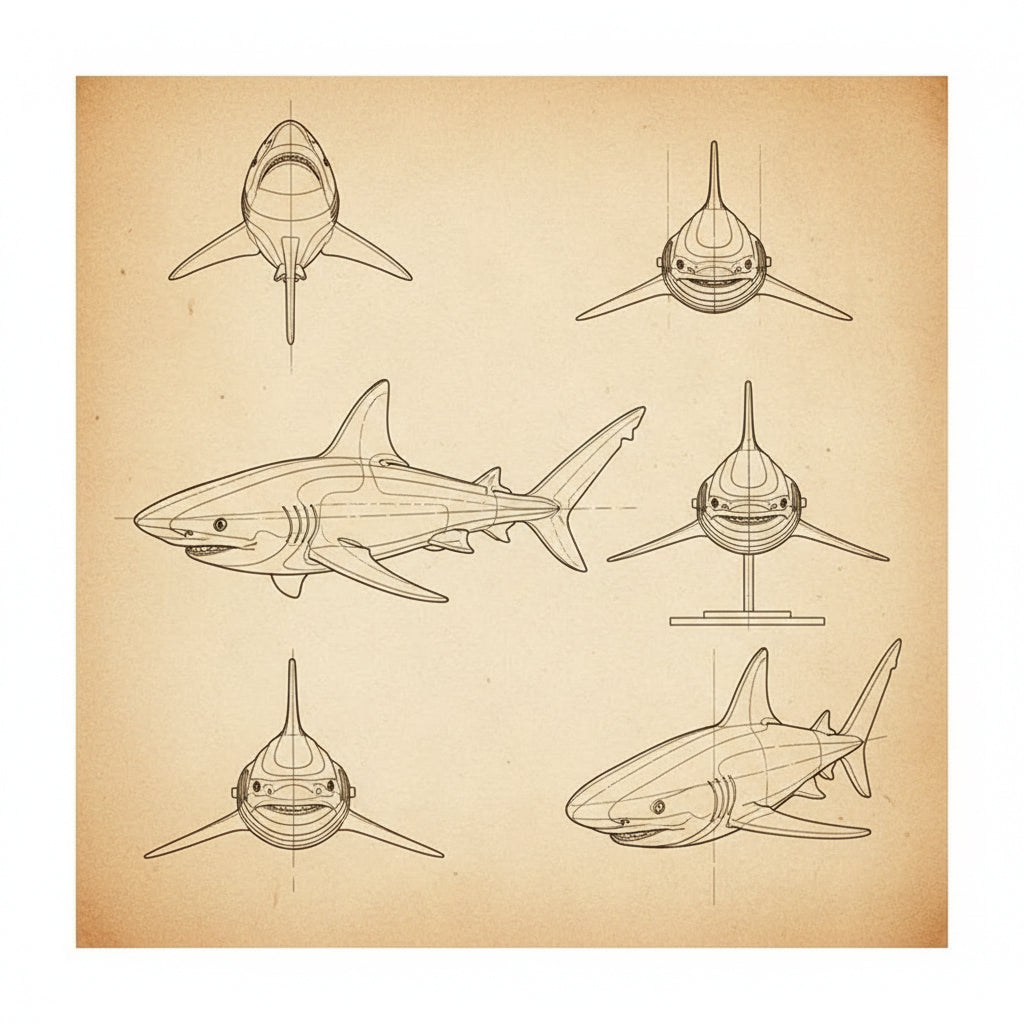 Puzzle 3D en bois d'un requin détaillé sur base circulaire. - vue 2
