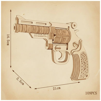 Puzzle 3D en bois représentant un revolver Python 351 357 Magnum GTG - vue 2