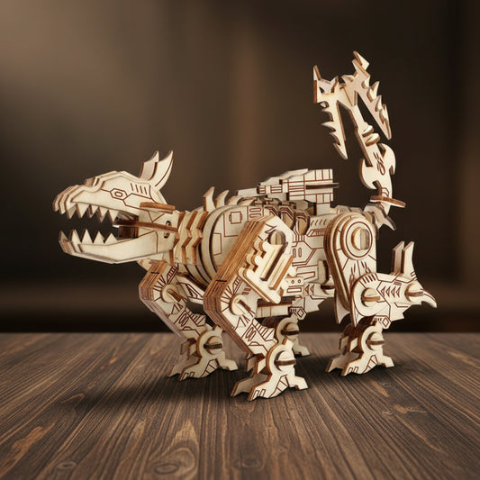 Puzzle 3D en bois de dinosaure robot avec détails mécaniques