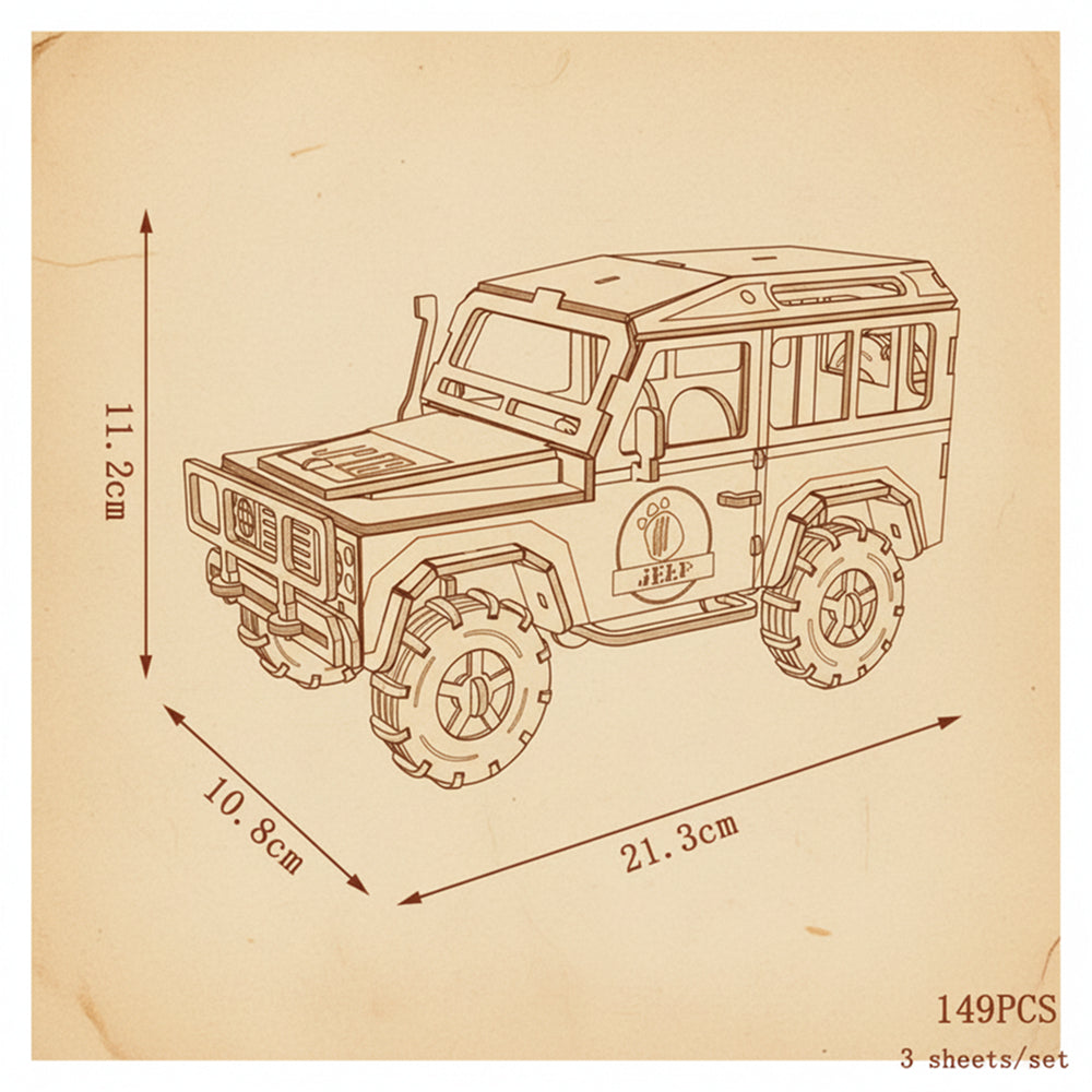 Puzzle 3D d'un SUV blanc et rouge en bois. - vue 2
