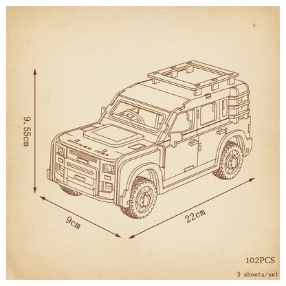 Puzzle 3D d'un SUV rouge et blanc sur bois. - vue 2