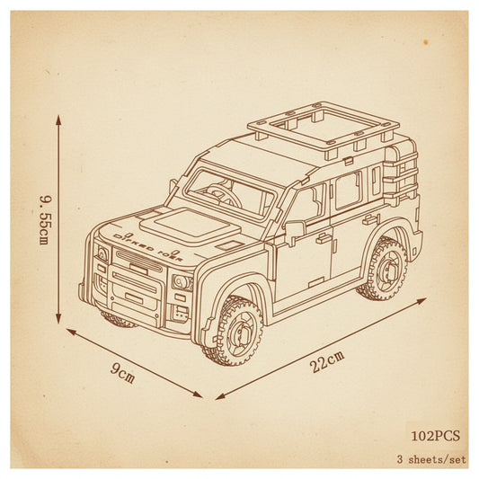 Puzzle 3D d'un SUV rouge et blanc sur bois. - vue 2