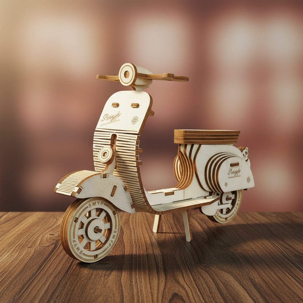 Puzzle 3D de scooter en bois détaillé.