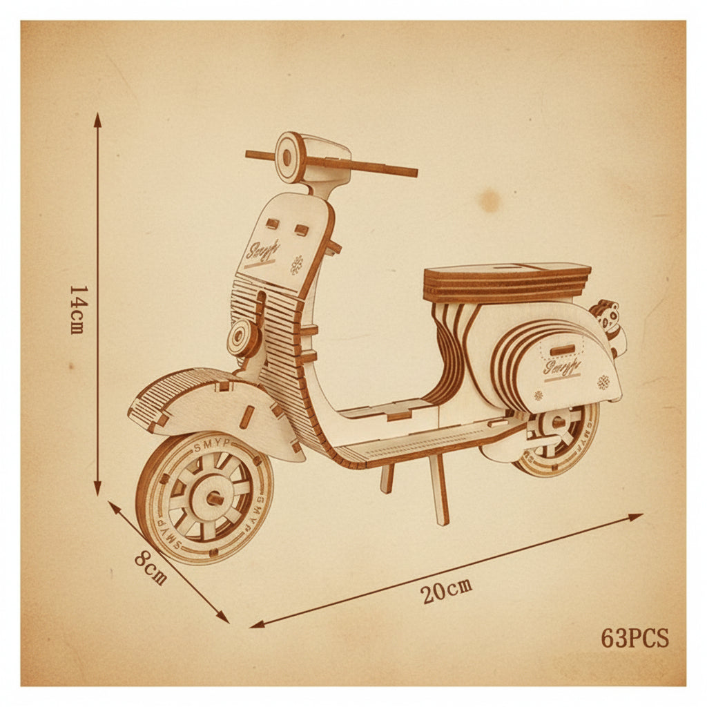 Puzzle 3D de scooter en bois détaillé. - vue 2