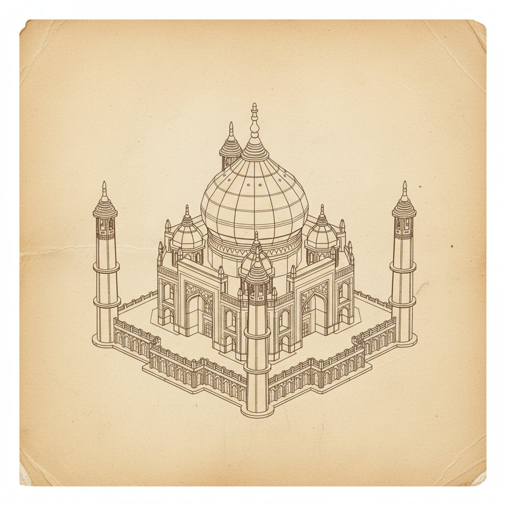 Puzzle 3D en bois du Taj Mahal, détails architecturaux. - vue 2