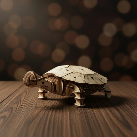 Puzzle 3D de la Tortue en bois, assemblé.