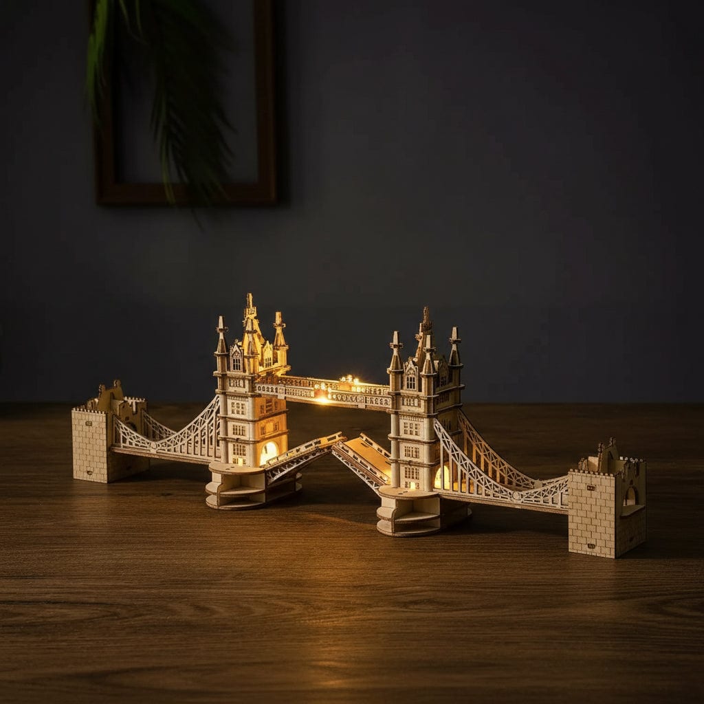 Puzzle 3D en bois du Tower Bridge de Londres, lumineux.