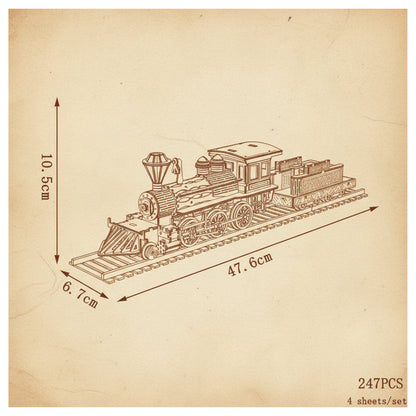 Puzzle 3D en bois d'une locomotive à vapeur détaillée, bois naturel et doré. - vue 2