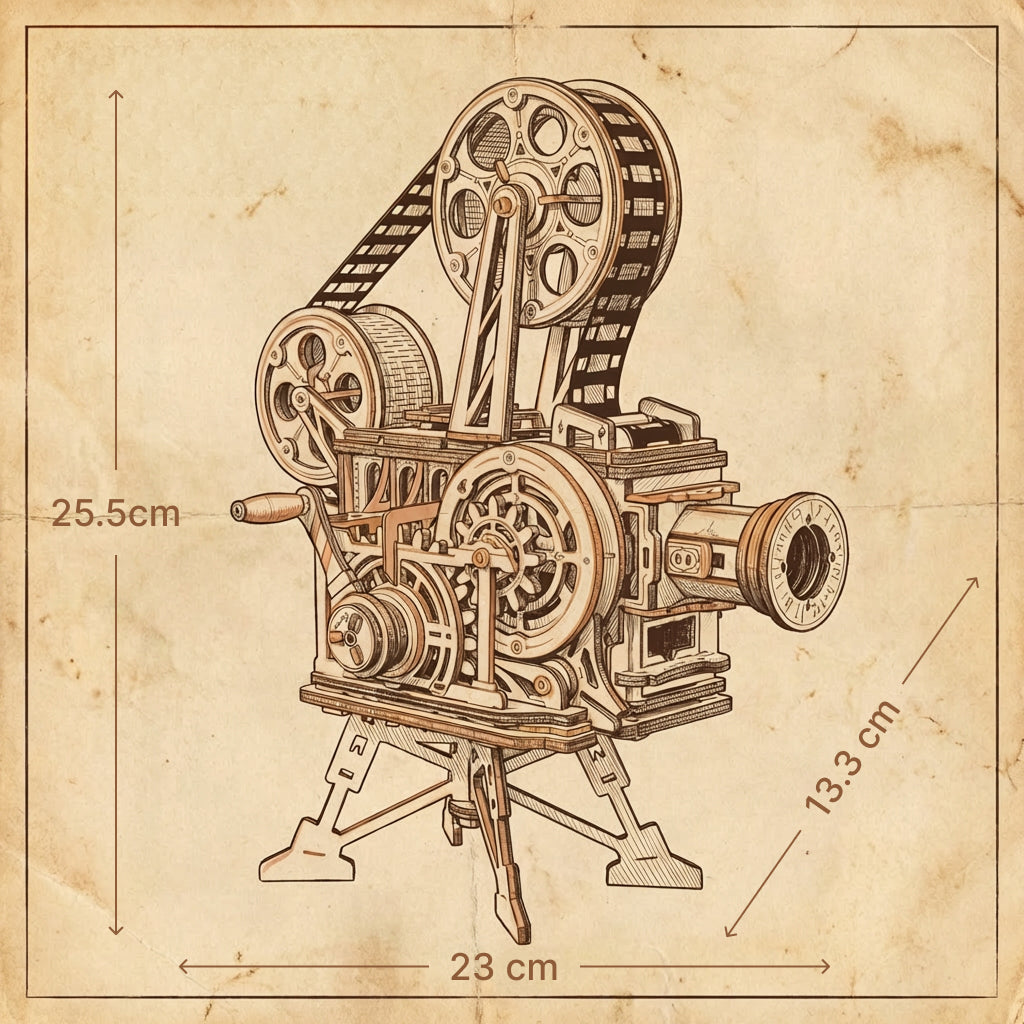Puzzle 3D en bois de projeteur de cinéma naturel avec détails dorés sur bois. - vue 2