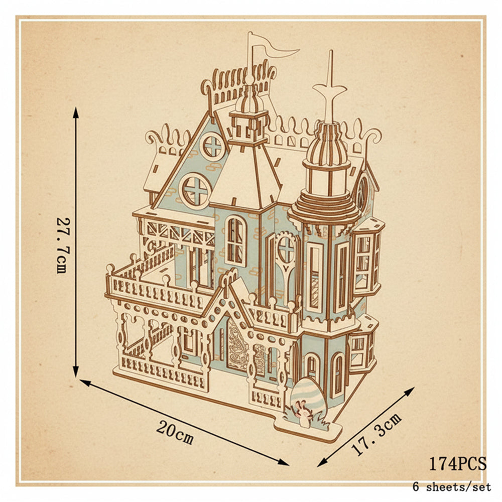 Puzzle 3D en bois d'une villa de poupée victorienne bleue et blanche - vue 2