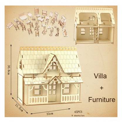 Puzzle 3D de villa de poupée en bois détaillé. - vue 2