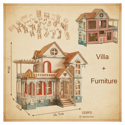 Puzzle 3D bois : villa de vacances colorée avec balcon et mobilier flottant. - vue 2