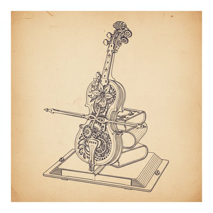Puzzle 3D de violoncelle steampunk sur livres avec détails floraux. - vue 2