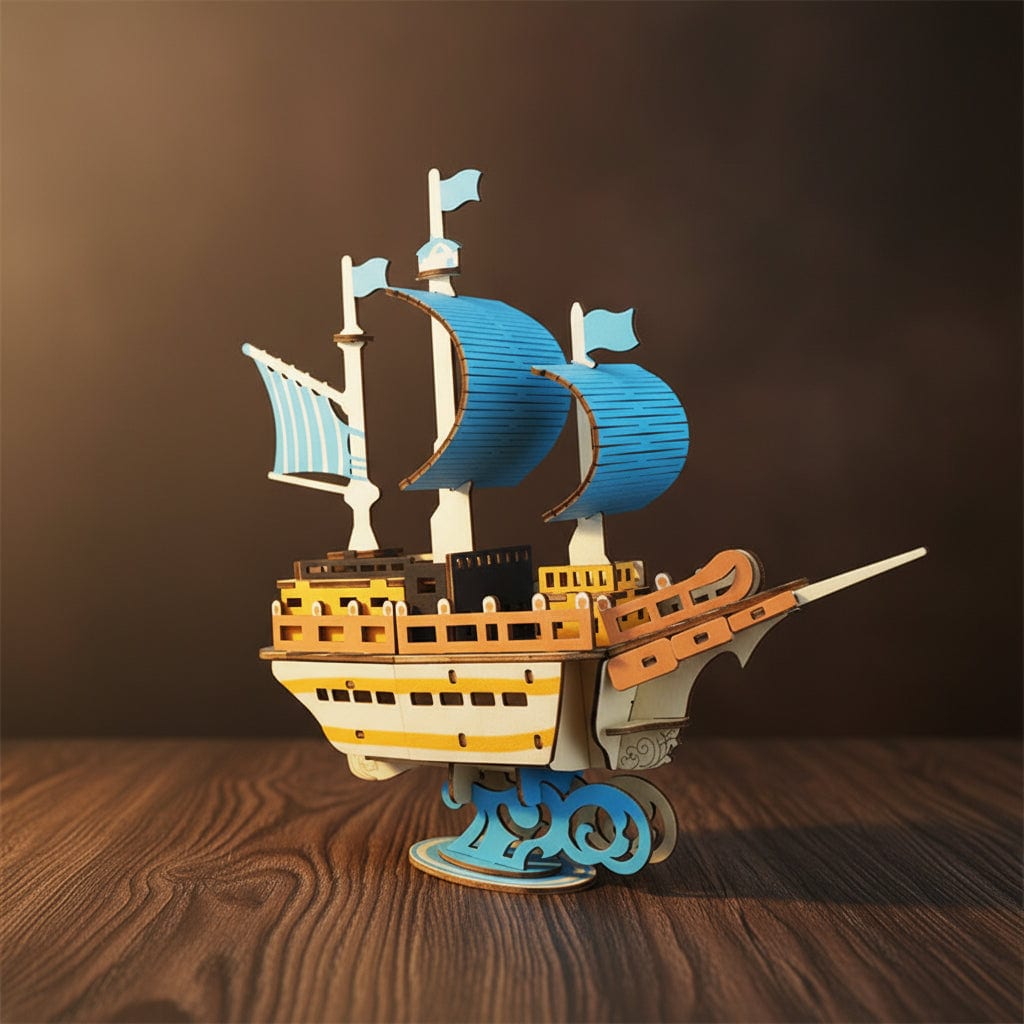 Puzzle 3D du Voilier en bois, assemblé.