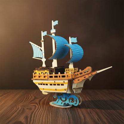 Puzzle 3D du Voilier en bois, assemblé.