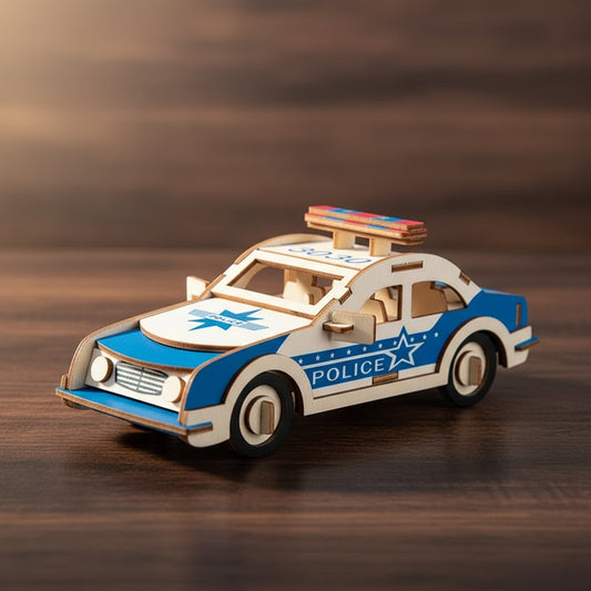 Puzzle 3D de voiture de police bleue et blanche avec étoiles POLICE