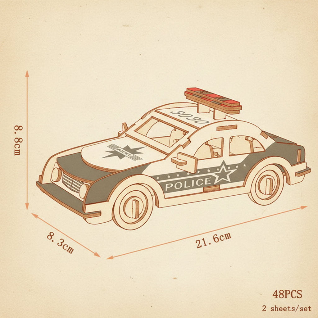 Puzzle 3D de voiture de police bleue et blanche avec étoiles POLICE - vue 2