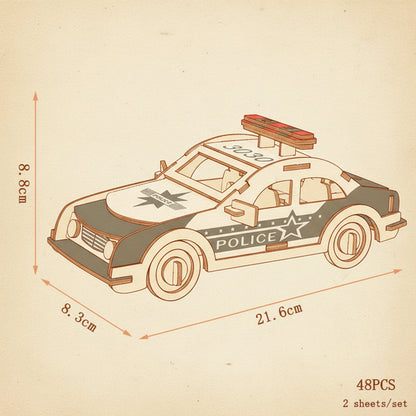 Puzzle 3D de voiture de police bleue et blanche avec étoiles POLICE - vue 2