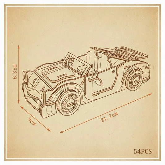 Puzzle 3D d'une cabriolet rouge avec jantes noires et bandes blanches. - vue 2