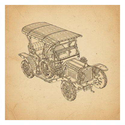 Puzzle 3D en bois d'une voiture vintage assemblée, avec roues, capot, sièges et toit en bois natu... - vue 2