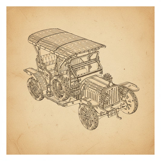 Puzzle 3D en bois d'une voiture vintage assemblée, avec roues, capot, sièges et toit en bois natu... - vue 2