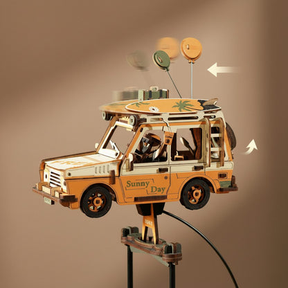 Puzzle 3D Jeep Baroudeuse en bois, balancier en mouvement.