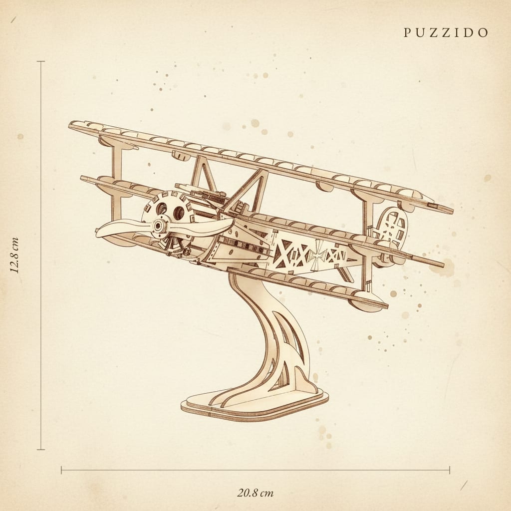 Puzzle 3D Avion biplan — plan technique.