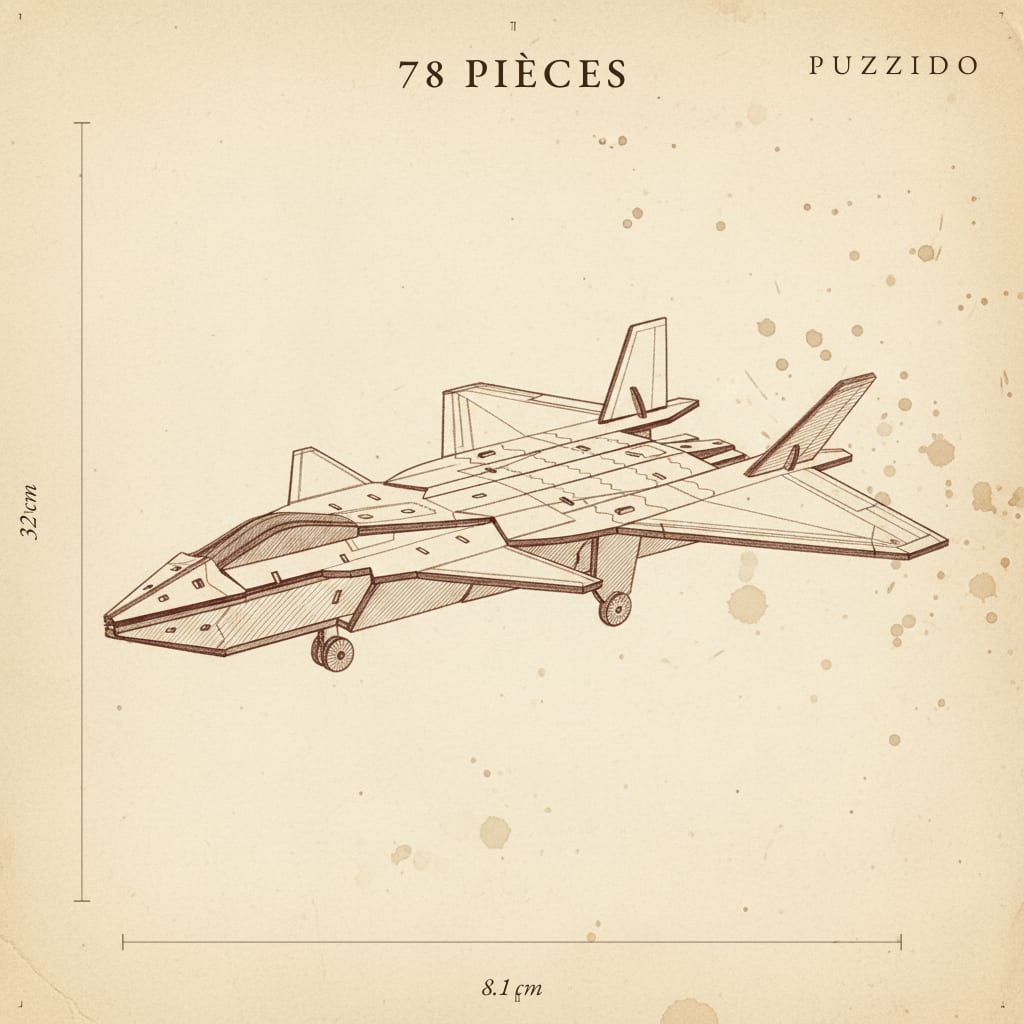Puzzle 3D du Avion de chasse, plan technique avec dimensions