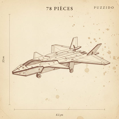Puzzle 3D du Avion de chasse, plan technique avec dimensions