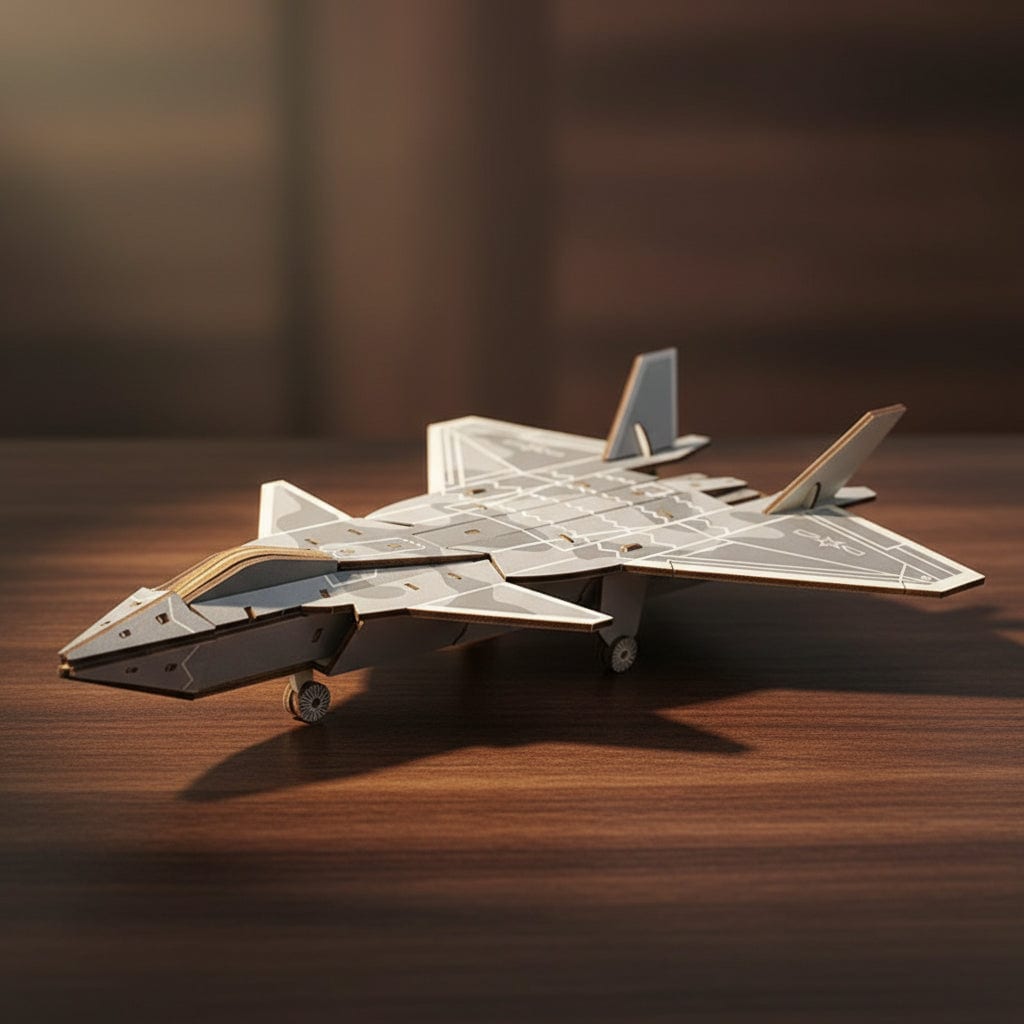 Puzzle 3D de l'Avion de Chasse en bois, assemblé.