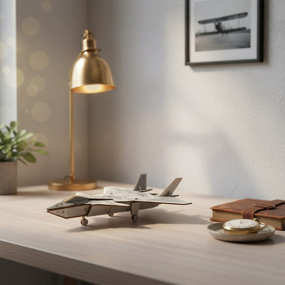 Puzzle 3D du Avion de chasse, placé sur une cheminée en pierre